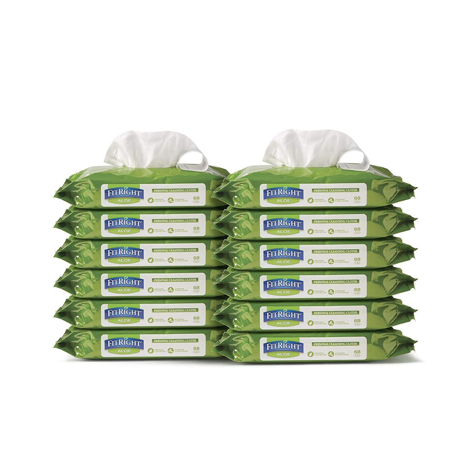 FitRight Aloe Personal Cleansing Incontinence Wipes 8 x10 inch, White, 12 Pack!✅