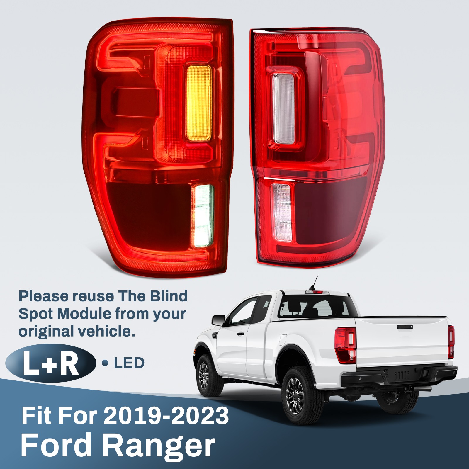 Pair Left & Right LED Tail Lights W/Blind Spot For 2019-2023 Ford Ranger XL,XLT