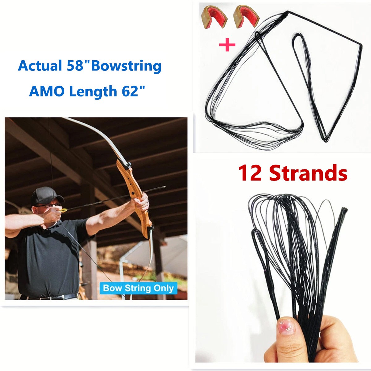 Actual 58 in Bow Hunting Strings Replacement Outdoor Hunting Recurve Bow Longbow