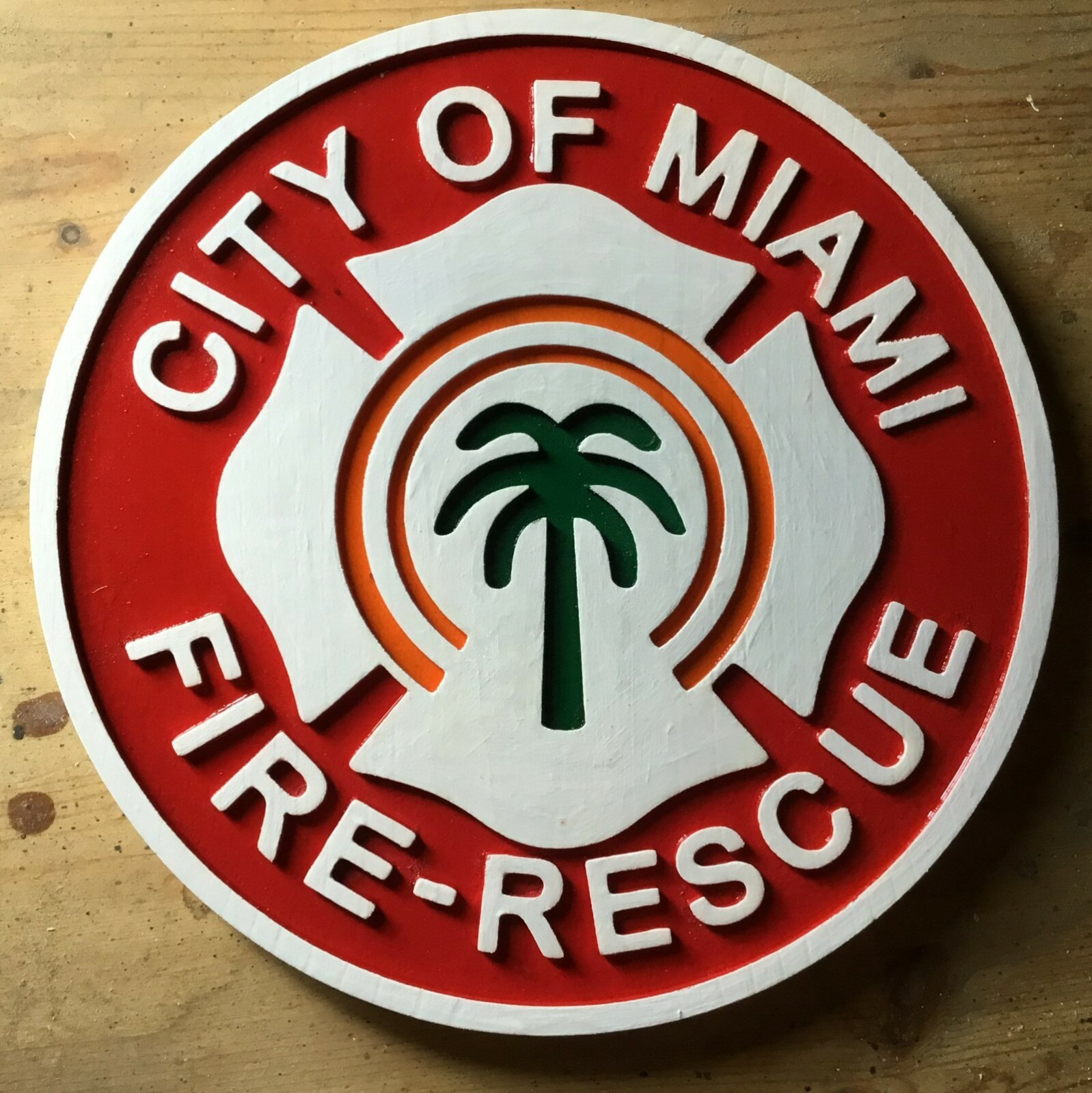 Fire Department City of Miami 3D routed wood patch sign Custom