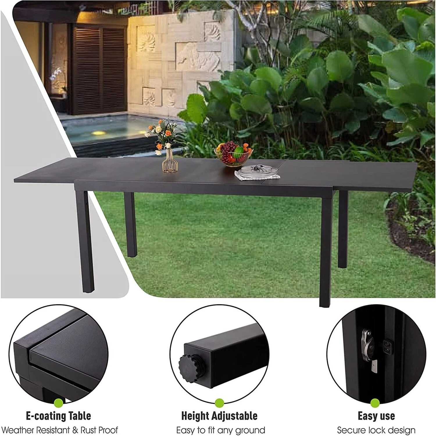 Outdoor Dining Table Patio Dining Table Expandable Adjustable Candlelight Dinner
