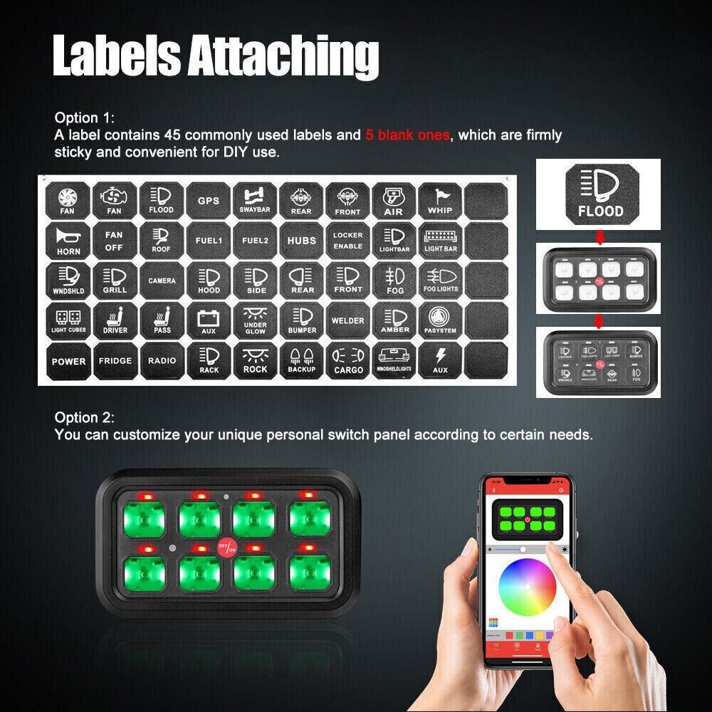 RGB 8 Gang Switch Panel Toggle On-Off LED Light Bar Switch Relay System Marine