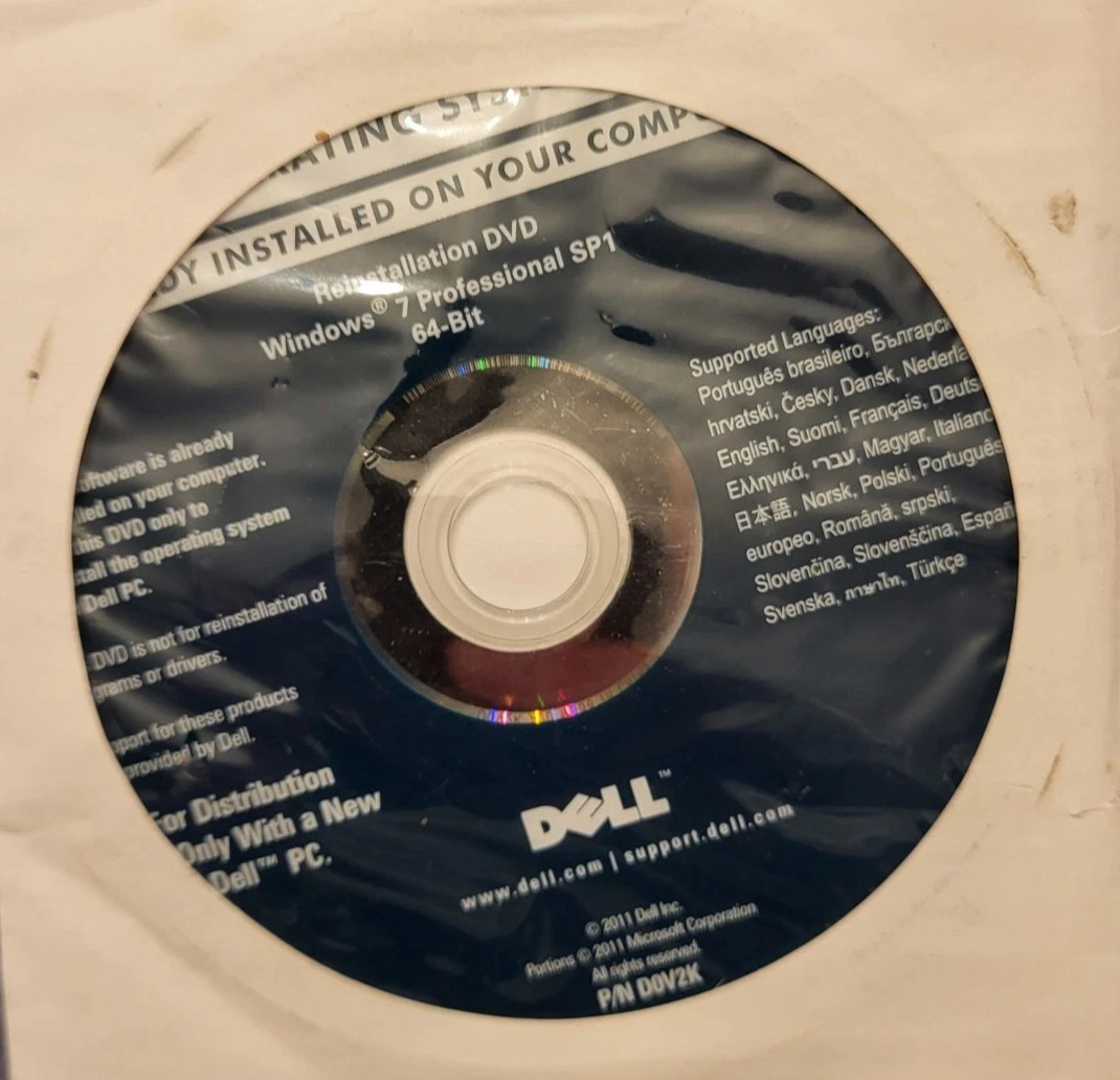 Dell Windows 7 Professional SP1 Reinstallation DVD 64-bit Operating System USED