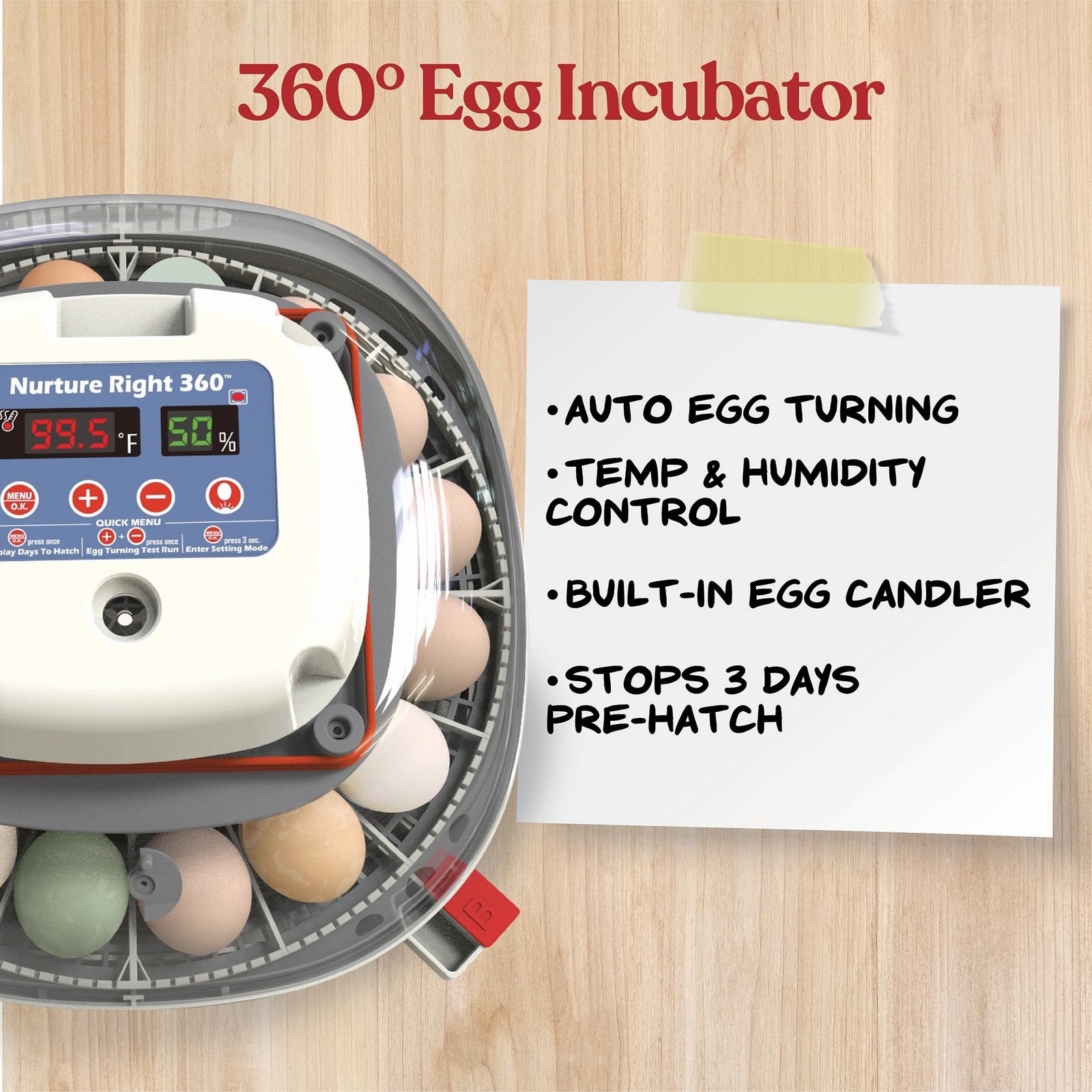 Nurture Right Egg Incubator for Hatching Chicks, Holds 12-22 Eggs, Automatic Tur