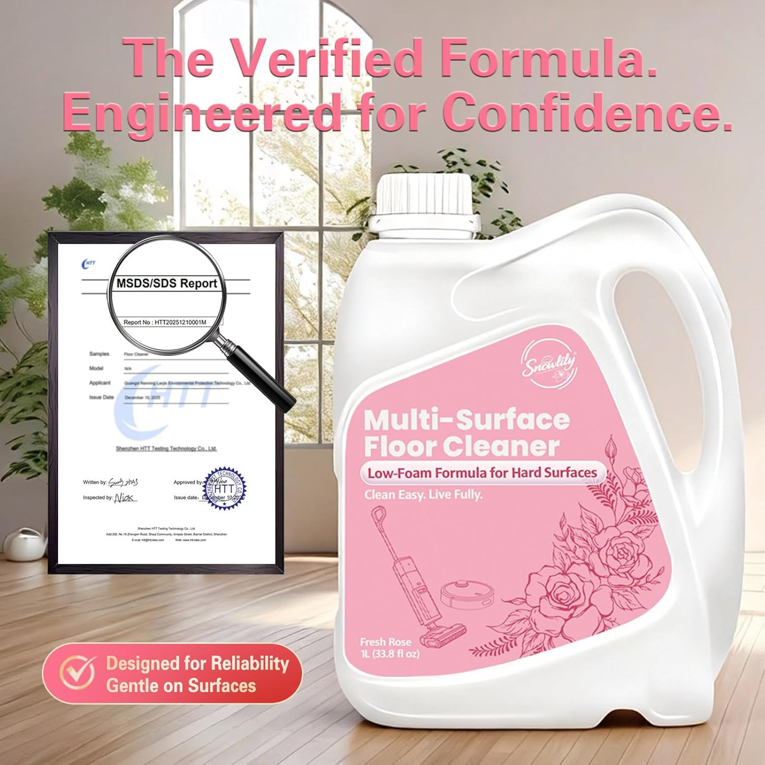33.8 FL OZ Floor Cleaning Solution Compatible with Robot Vacuum, Residue & Strea