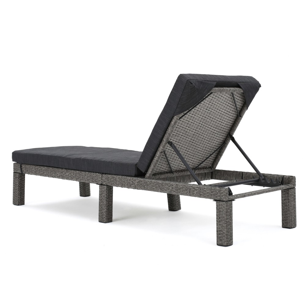 Outdoor Patio Chaise Lounge Cushion Waterproof in Modern Black PE Rattan, 77"