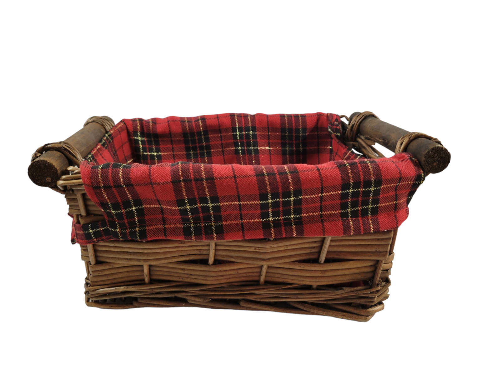 Wicker Basket Red Plaid Liner Rectangle Handles