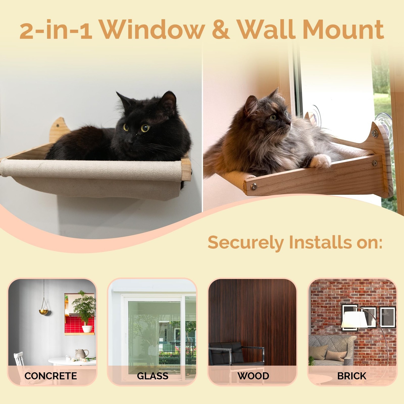 4-in-1 Window & Wall Mount Cat Wall Shelves – Hammock, Scratching Post & P