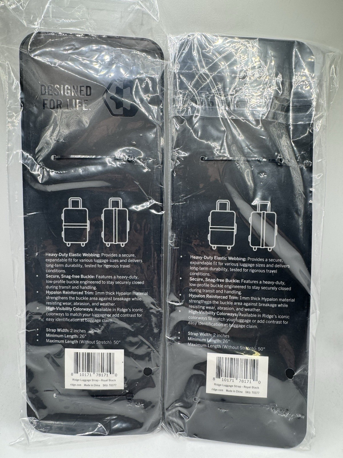 2 Pack Bundle RIDGE Luggage Straps - Color BLACK. New Sealed