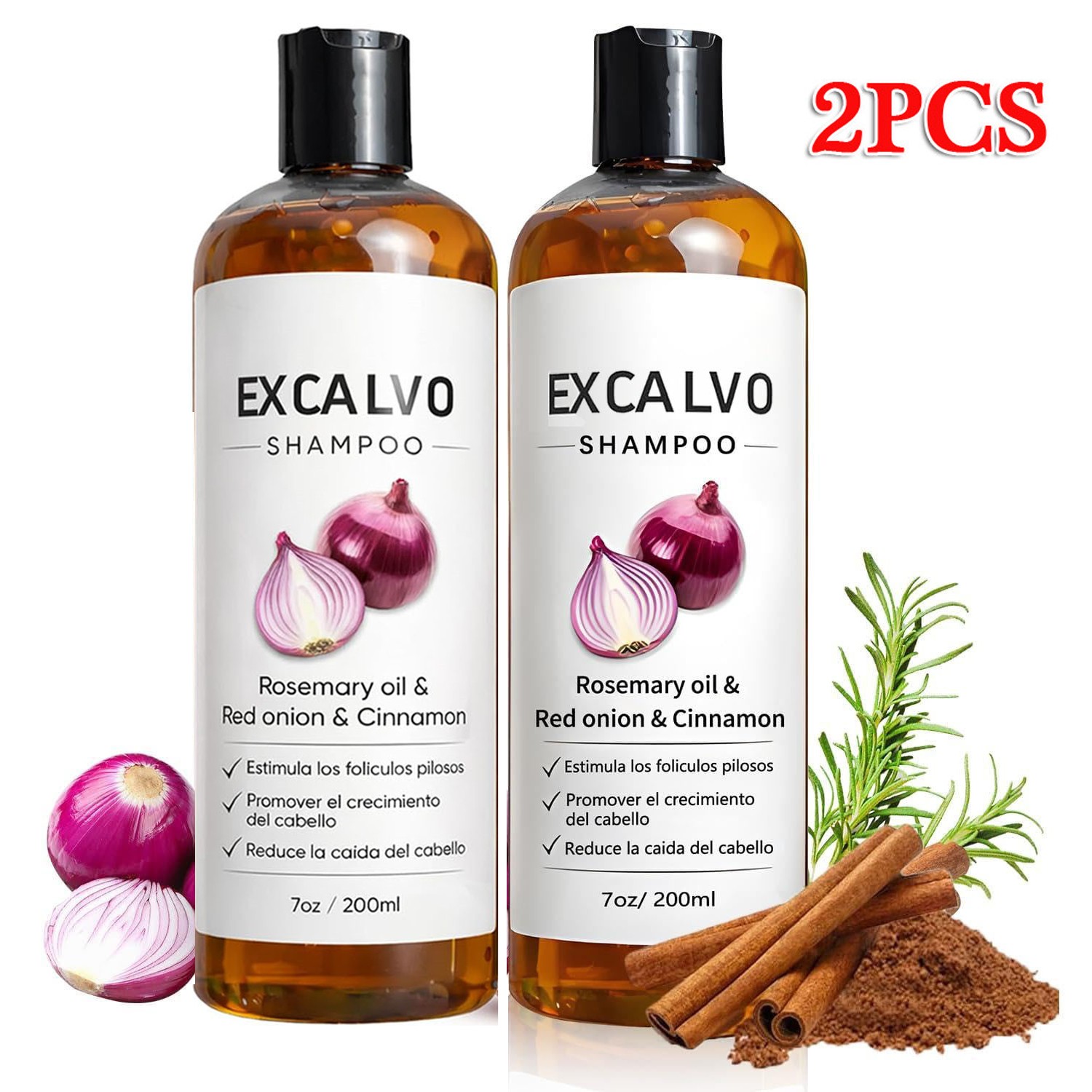 2X EXCALVO Shampoo With Rosemary Oil & Red Onion,Reduce Hair Loss & Boost Growth