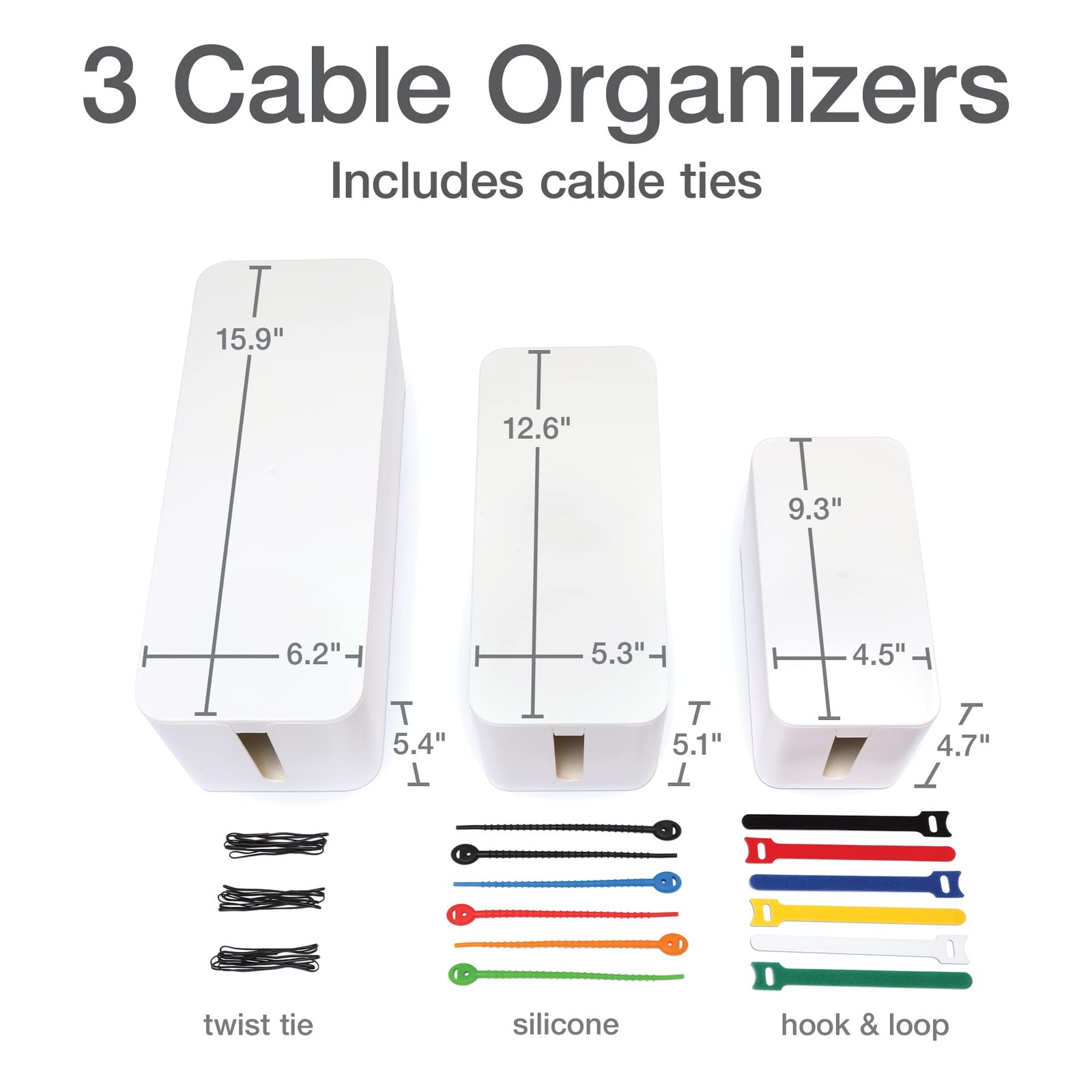 Oxford Cable Management Boxes 3 Pack Small Medium Large White 27800