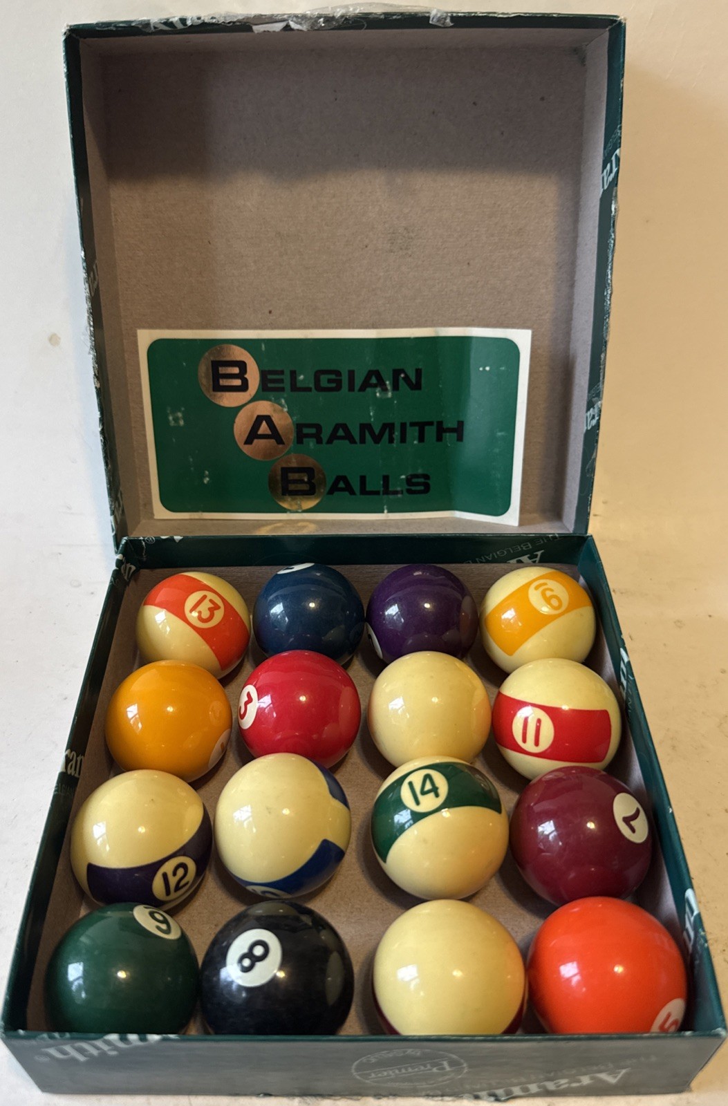 Aramith Pool Balls Set 1  1/2” Made in Belgium New Open Box