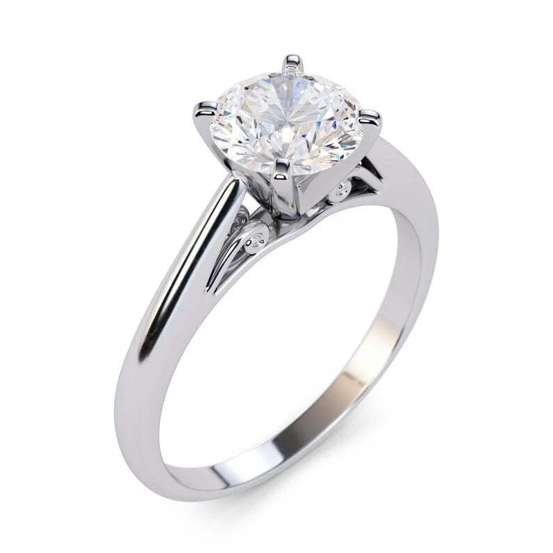 Lab-Created 1.75 Ct Round Cut VVS1 Diamond Engagement Ring 14K White Gold FN