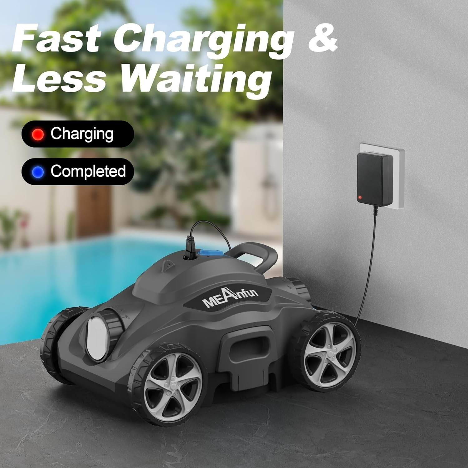 CORDLESS BLUE ROBOTIC POOL CLEANER Meanfun MF-PC01 GRAY NEW