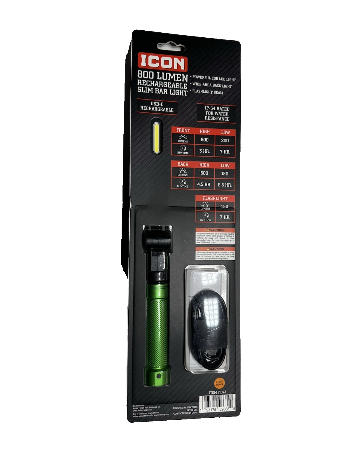ICON 800 Lumen LED Rechargeable Magnetic Handheld Foldable Slim Bar Work Light