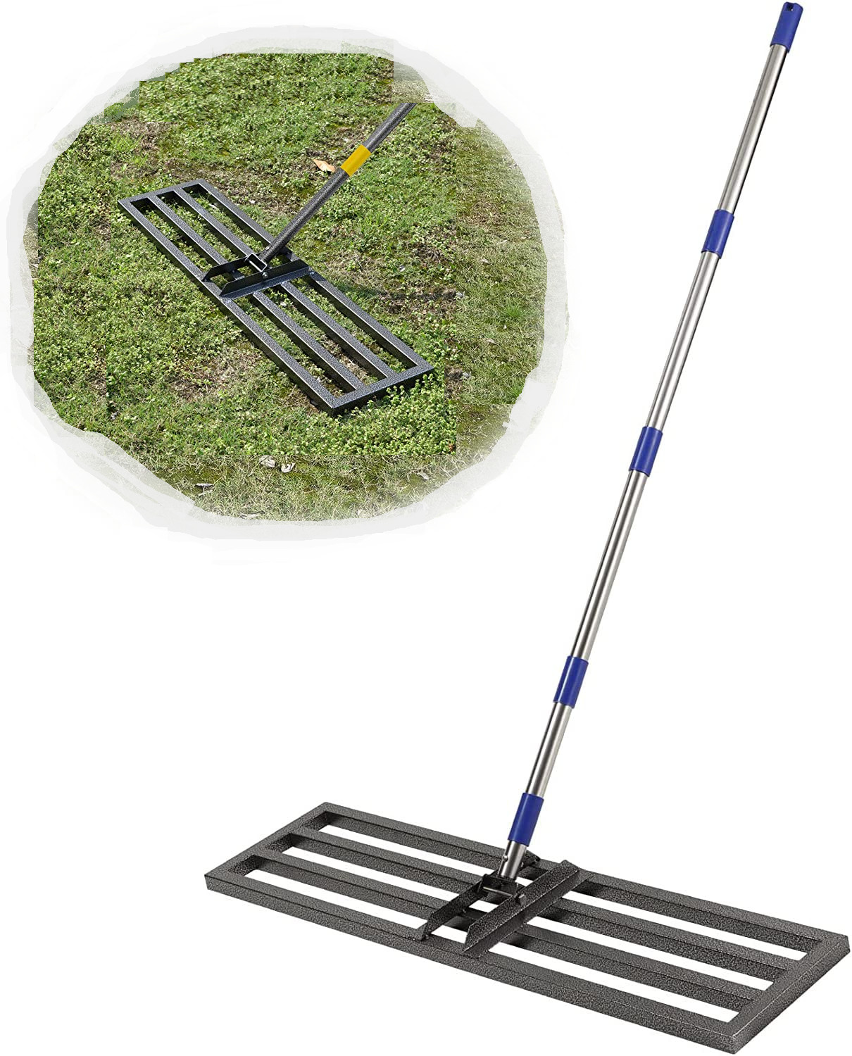Heavy Duty 26"x10" Lawn Leveling Rake w/ 6'FT long Handle for Yard Garden Lawn