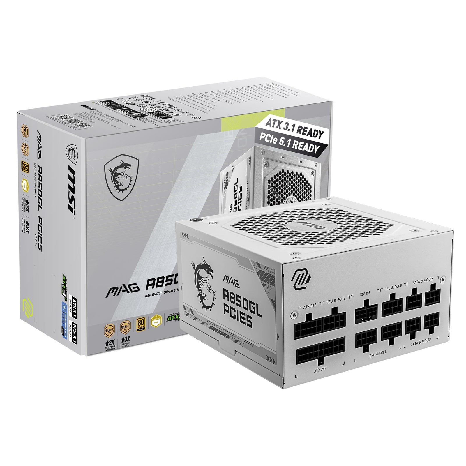 MSI MAG A850GL PCIE5 White, Fully Modular Compact Gaming 850W Power White