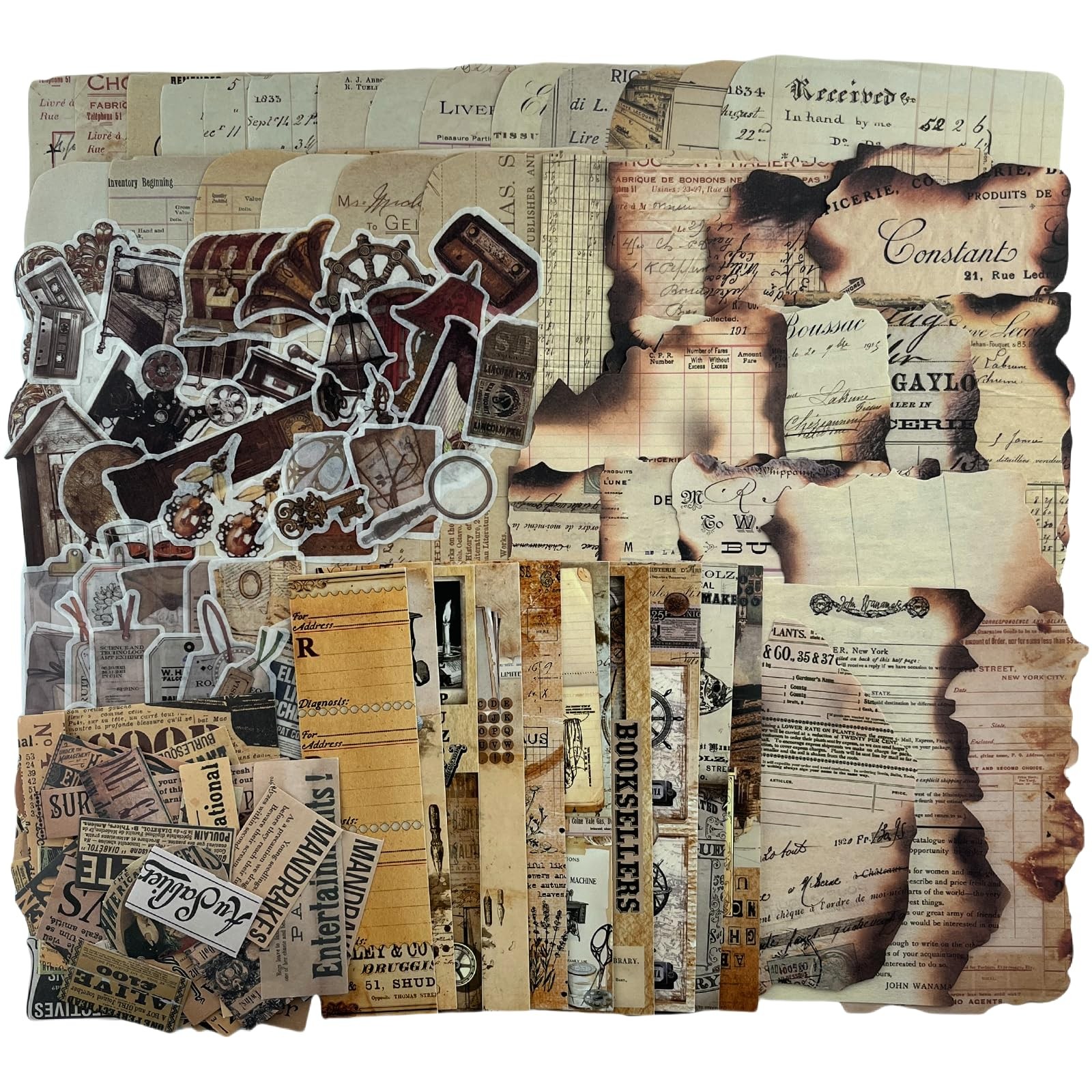 Vintage Aesthetic Scrapbook Supplies Kit with 1-7 inches, Dark3