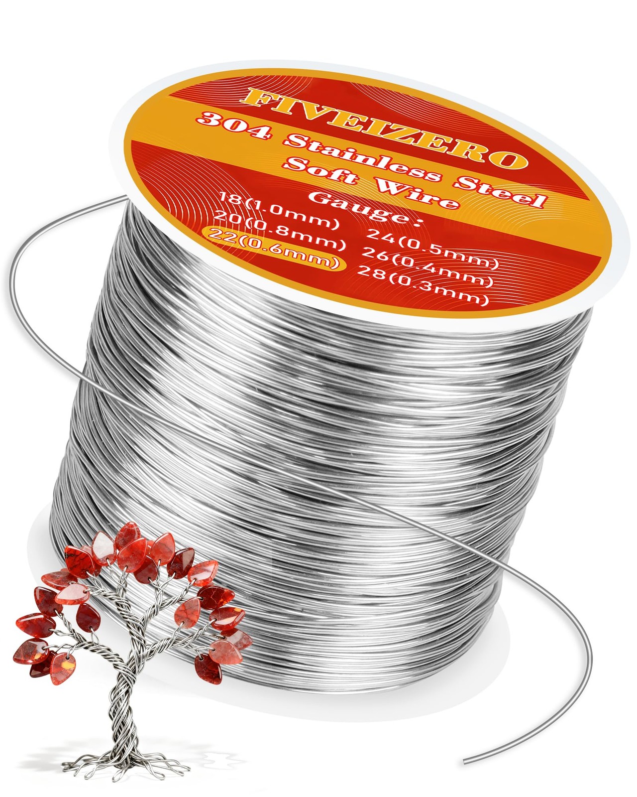 FIVEIZERO 22 Gauge 304 Stainless Steel Wire for Jewelry 22 Gauge, Silver