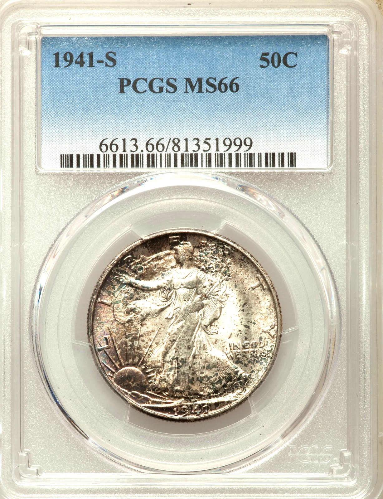 1941-S Walking Lberty Half Dollar PCGS 66 some toning *BEST PRICE ON EBAY*