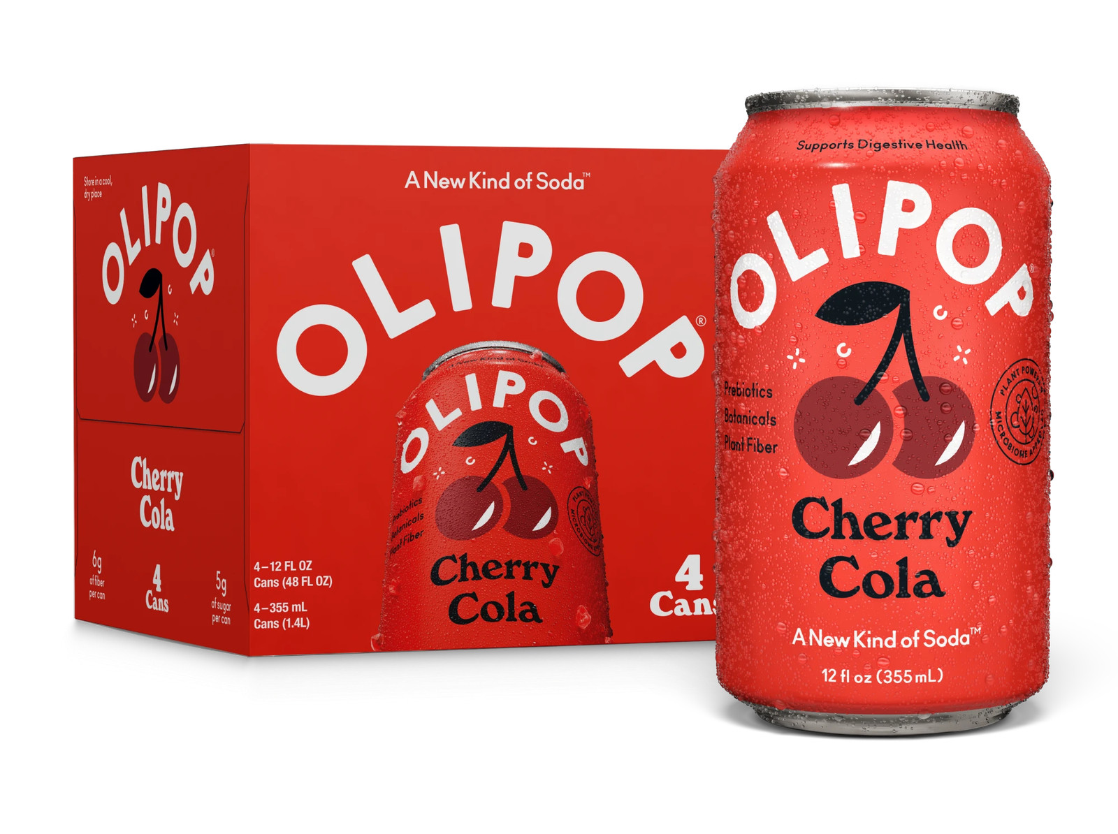 (Pack of 6) Olipop Prebiotic Cherry Cola Functional Soda 48 Fl Oz