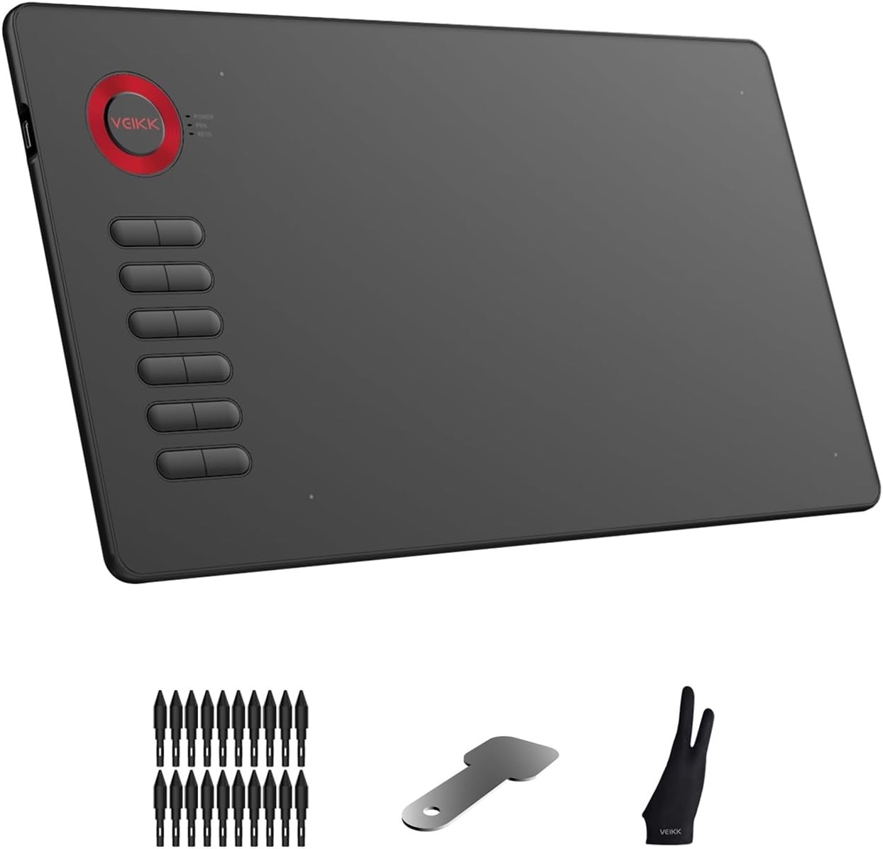 A15 Drawing Tablet Red 10x6" Wide 12 Keys Battery-Free Pen Linux/Android