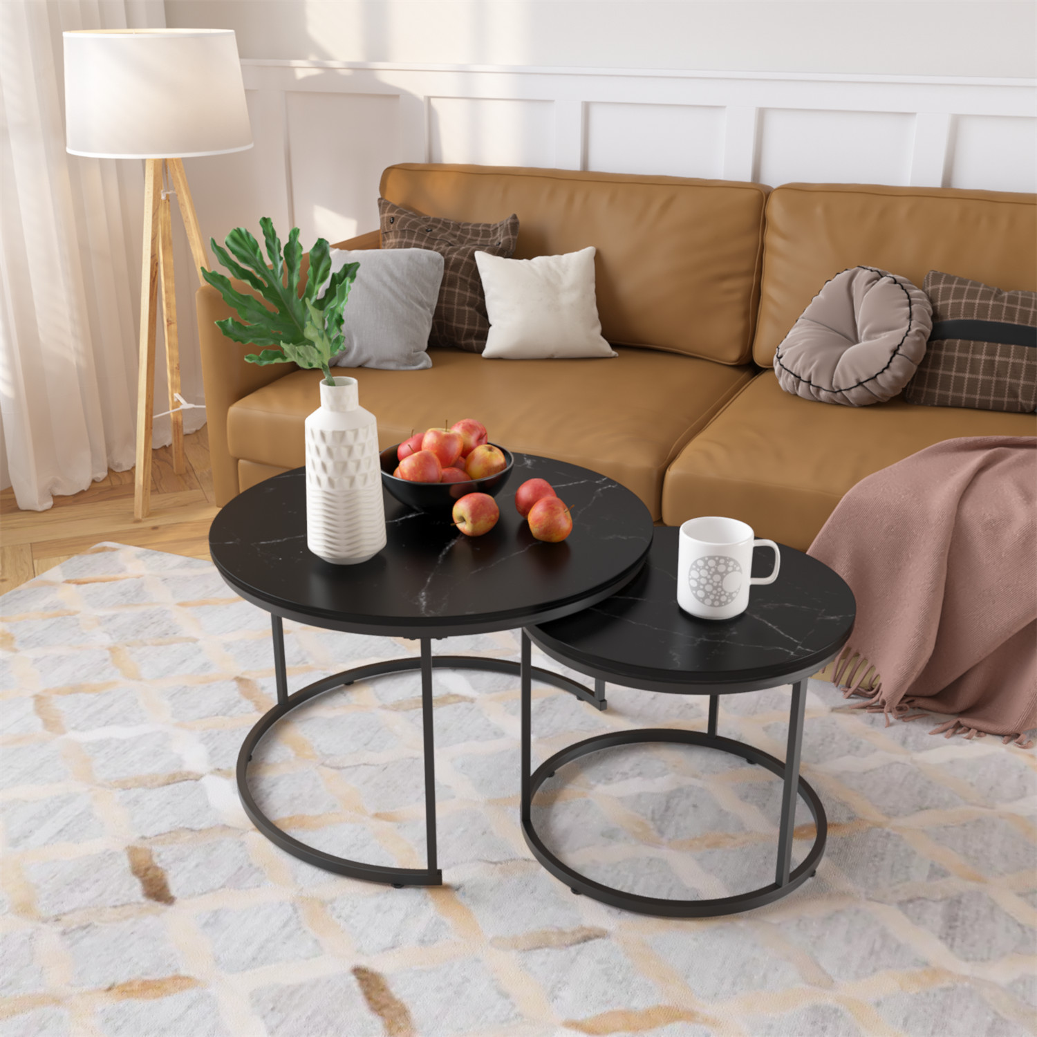 Nesting Coffee Table Center Cocktail Table Round Side Table for Living Room