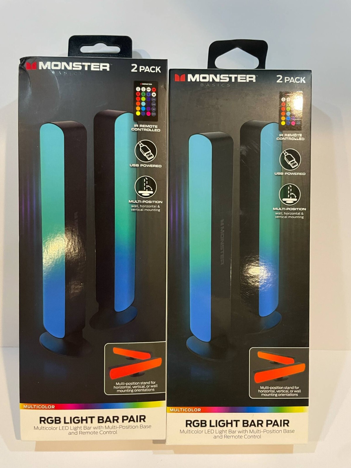 2x Monster 2-Pack Multi-Color LED Light Bar with Multi-Position Base (BRAND NEW)