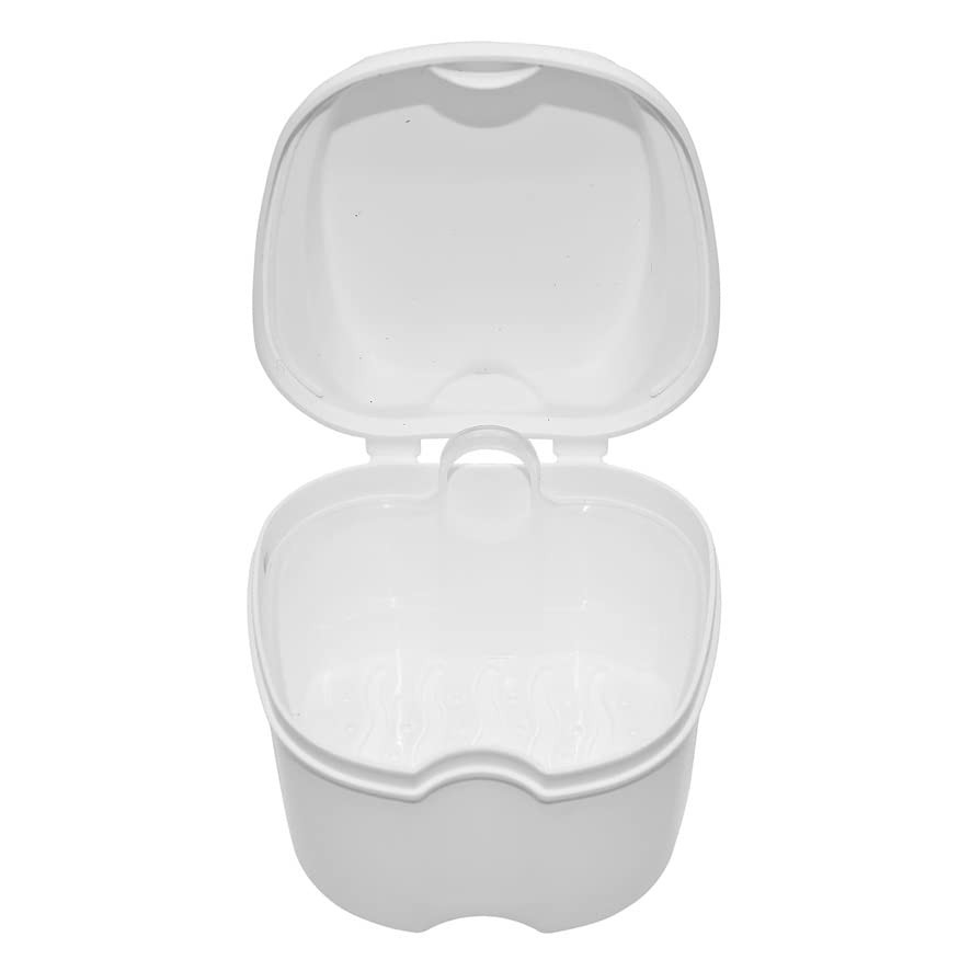 Compact White Denture Box with Strainer - Perfect for Retainers and Mouthguards