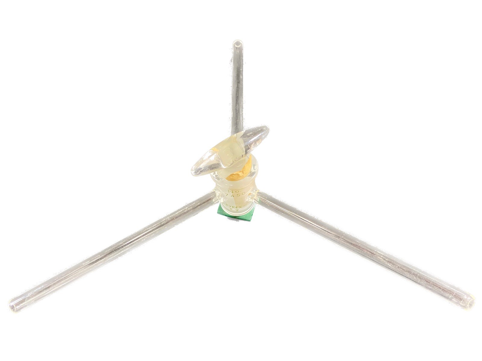 Pyrex #2 Three-Way Vacuum Stopcock 2mm Bore 120mm Length 8mm O.D. Stem 7450-2