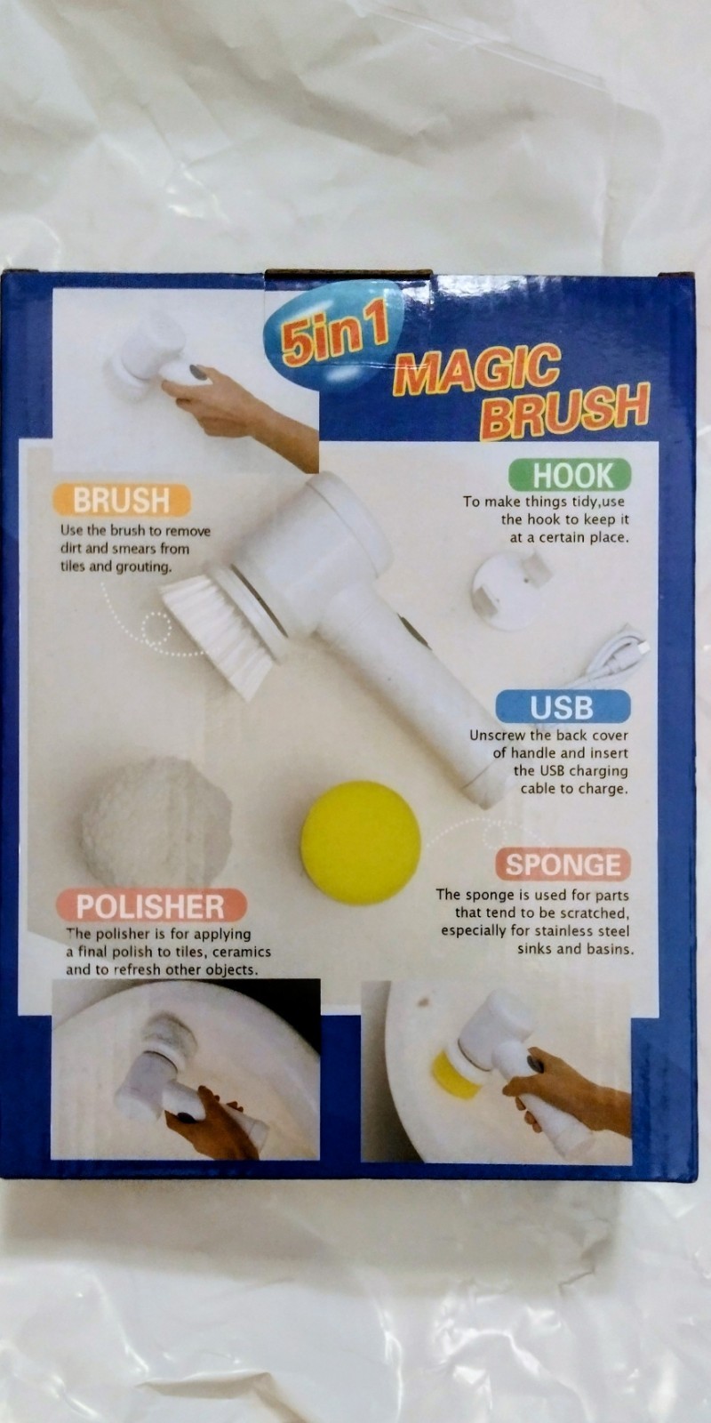 5 In 1 MAGIC CLEANER SCRUBBER 3 Brush Heads, USB CHARGING
