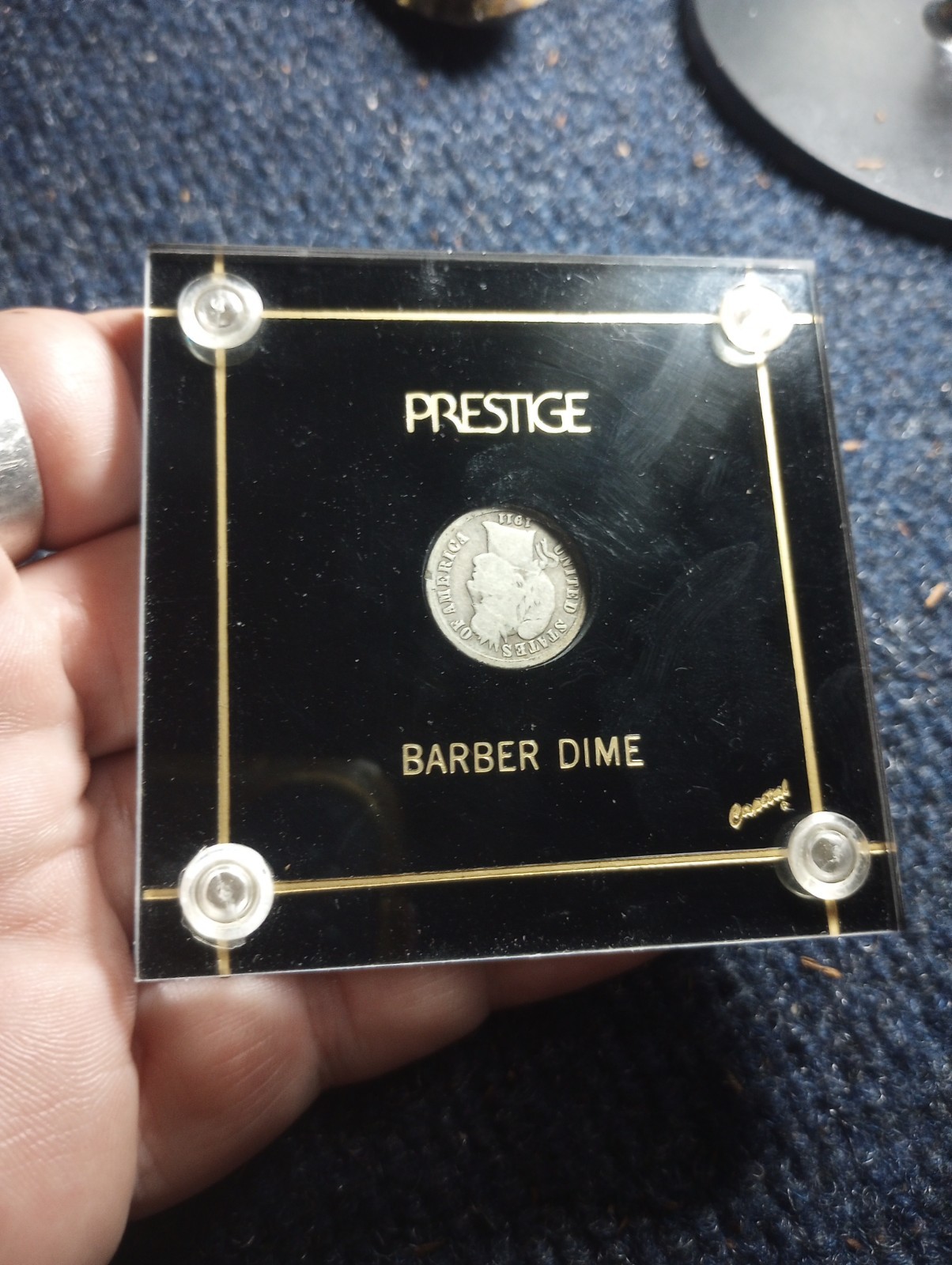 Antique 1911-d Barber Dime In a Capital Holder