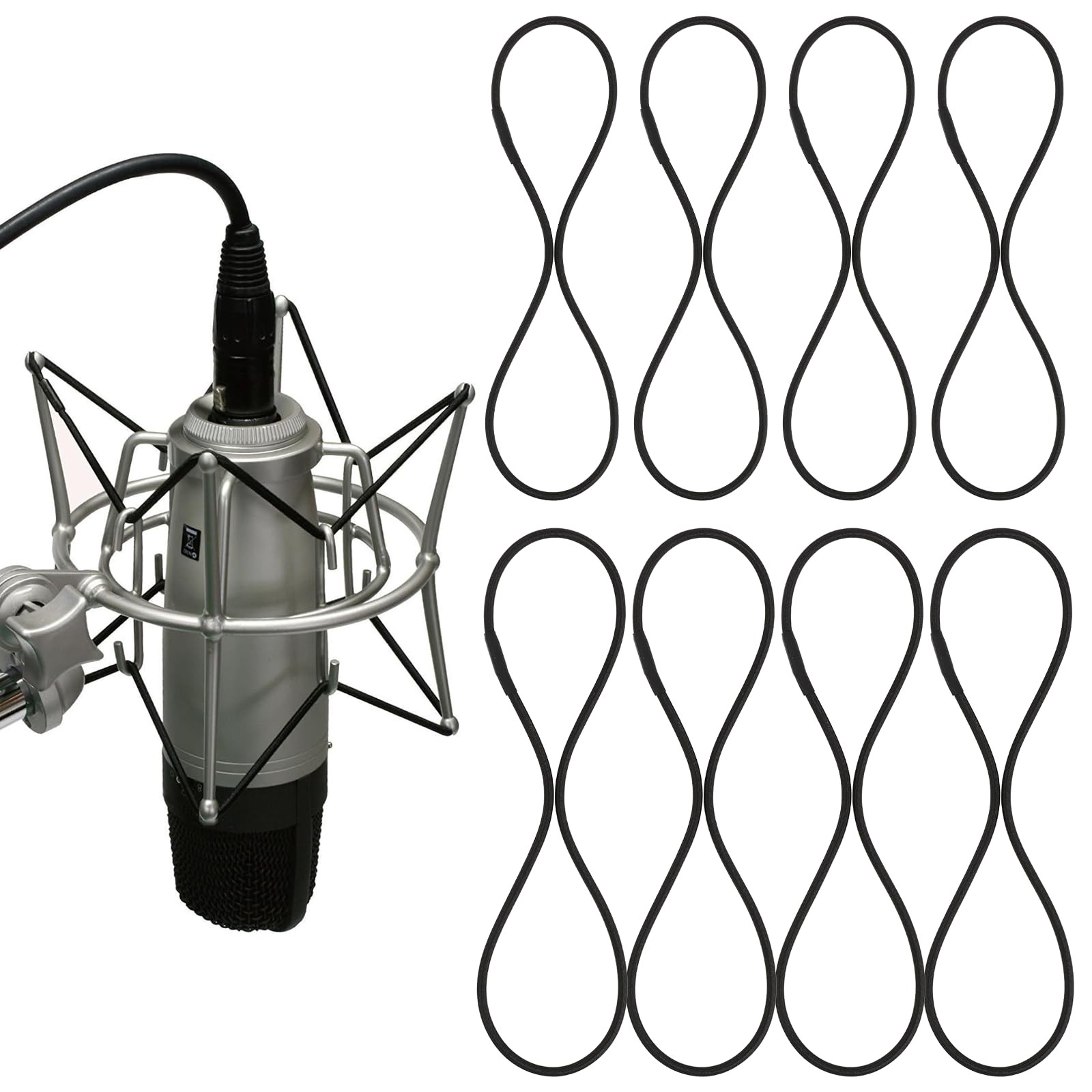 8PCS Microphone Shock Mount Rubber Ring, Black Universal Elastic Bands
