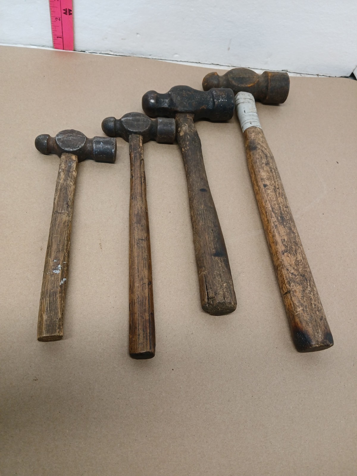 Lot of 4 Vintage Ball Peen Hammers Wood Handles Machinist Blacksmith