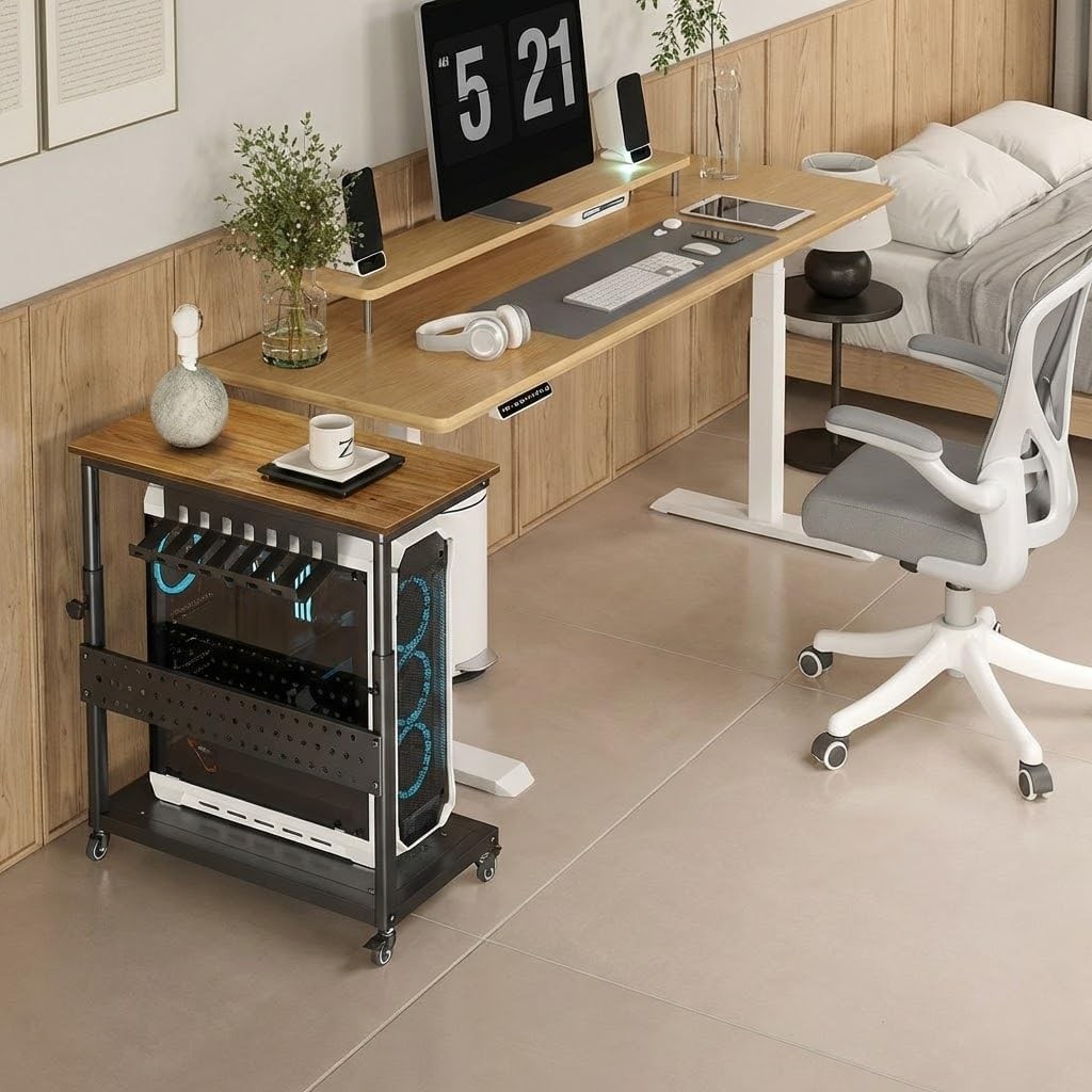Computer Tower Stand PC Stand Mobile Rolling CPU Holder Cart Height Adjustable