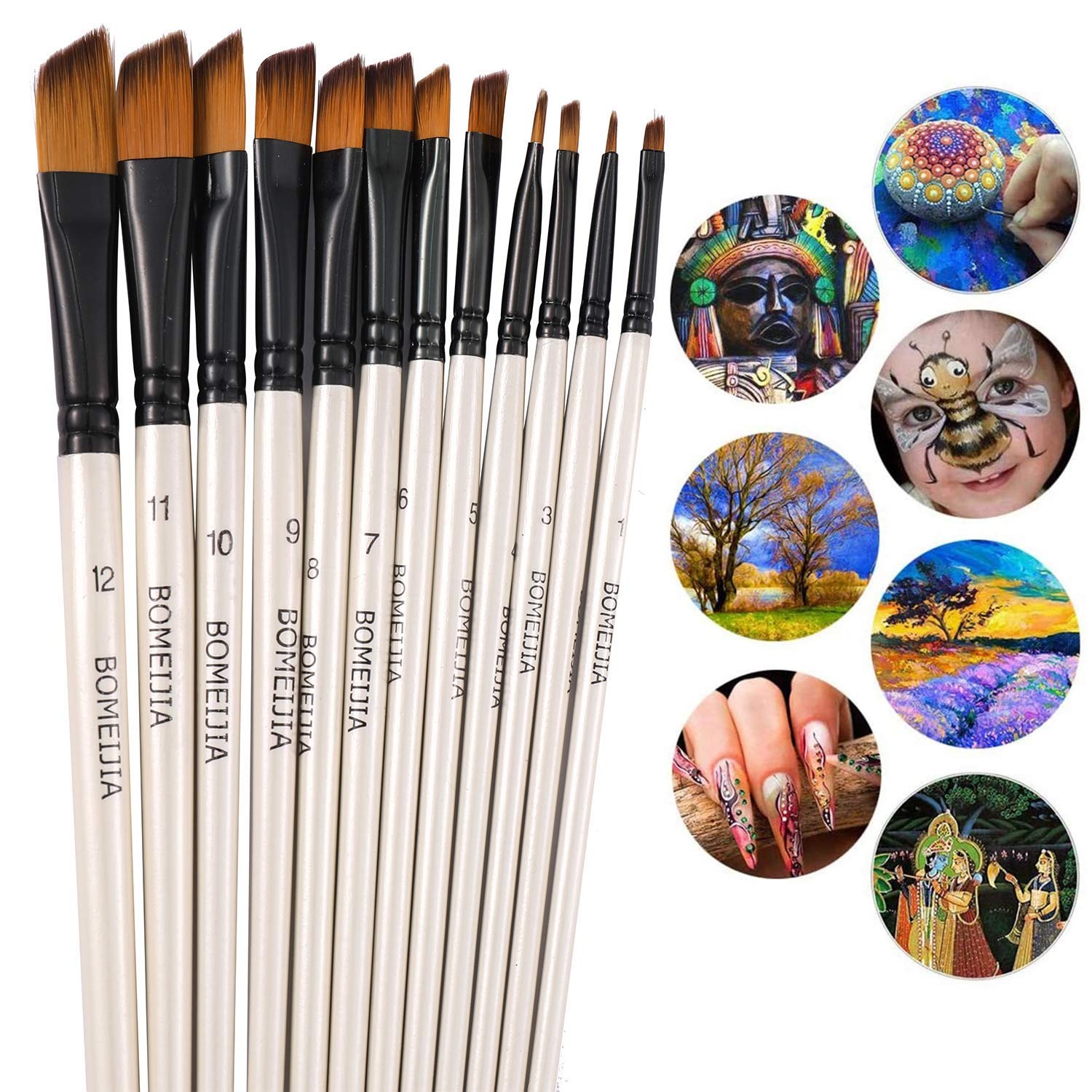 GETHPEN Angular Paint Brushes Set, Angled Watercolor Paint Brush Set,12PCS