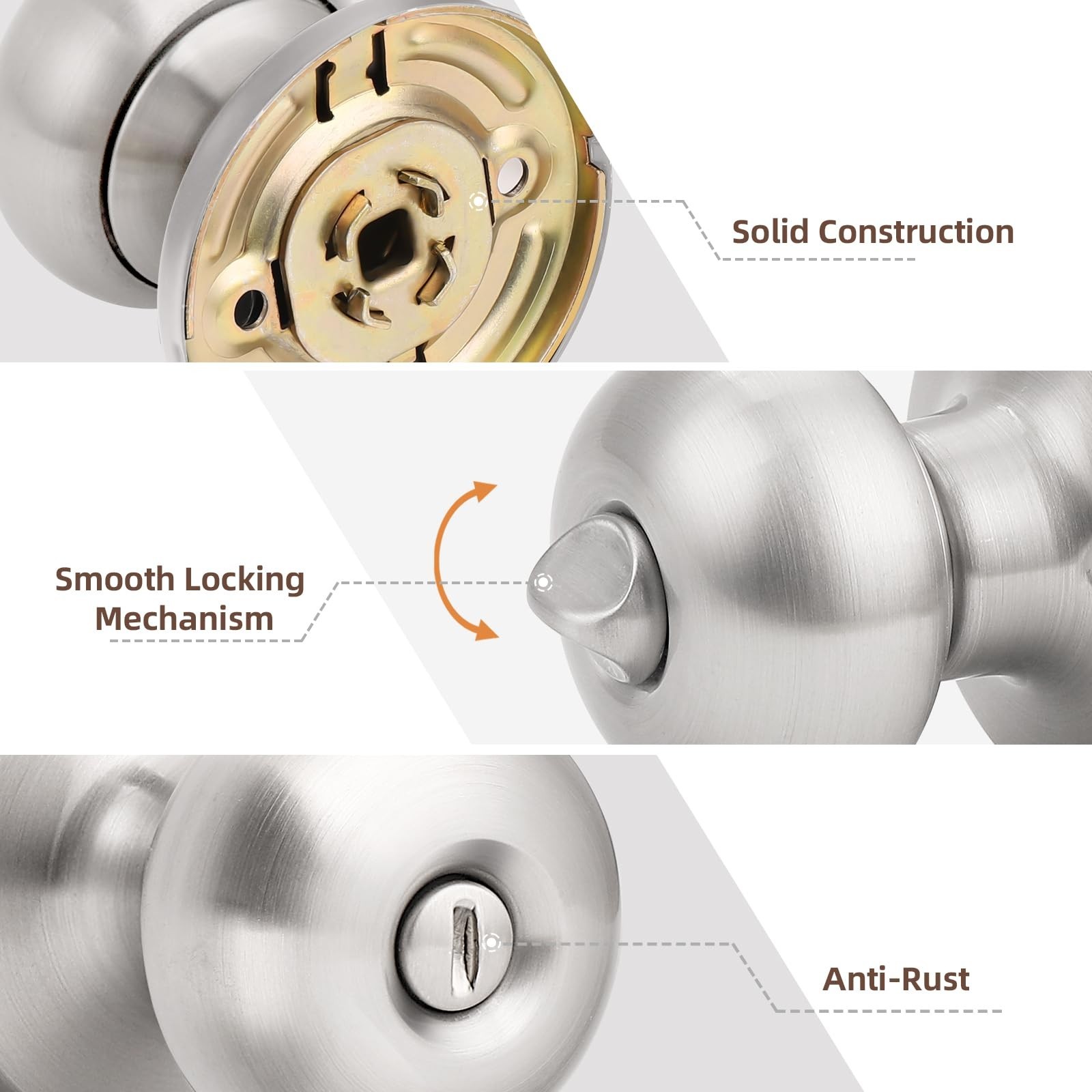 GOBEKOR Brushed Nickel Door Knobs Privacy Door Knobs Interior for Bedroom Bat...