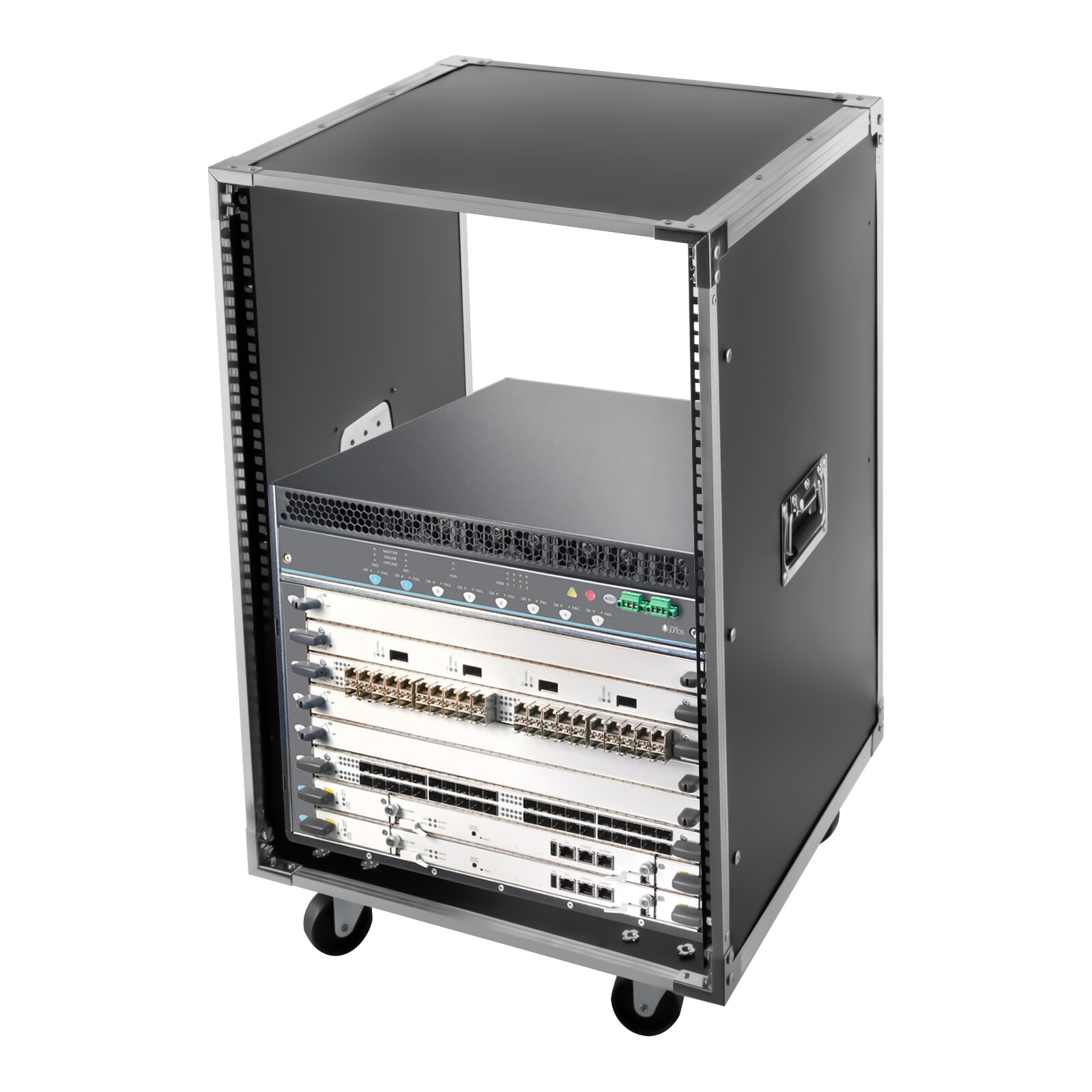 16U Server Rack Open Frame Rolling Network Data Rack 19 inch With Casters 4 Post