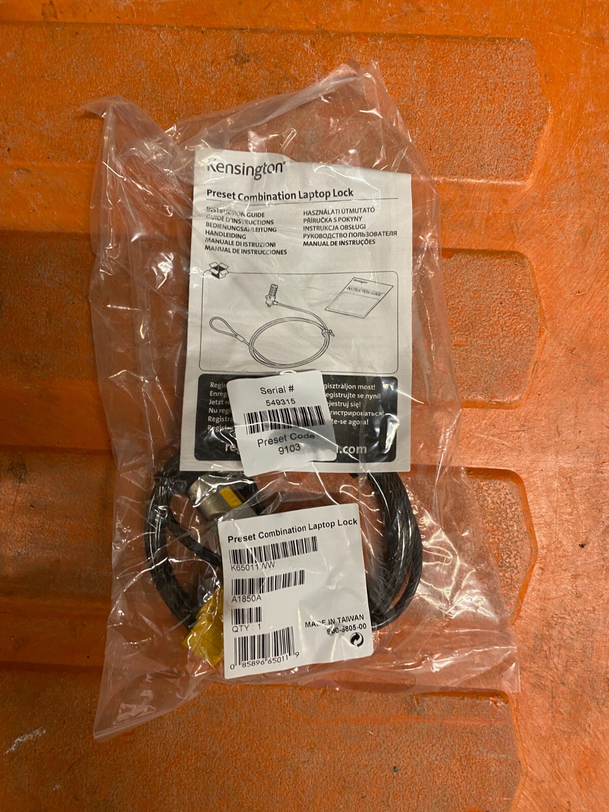 Kensington A1850A Serialized Combination Laptop Lock 1 Pack K65011WW - GENUINE