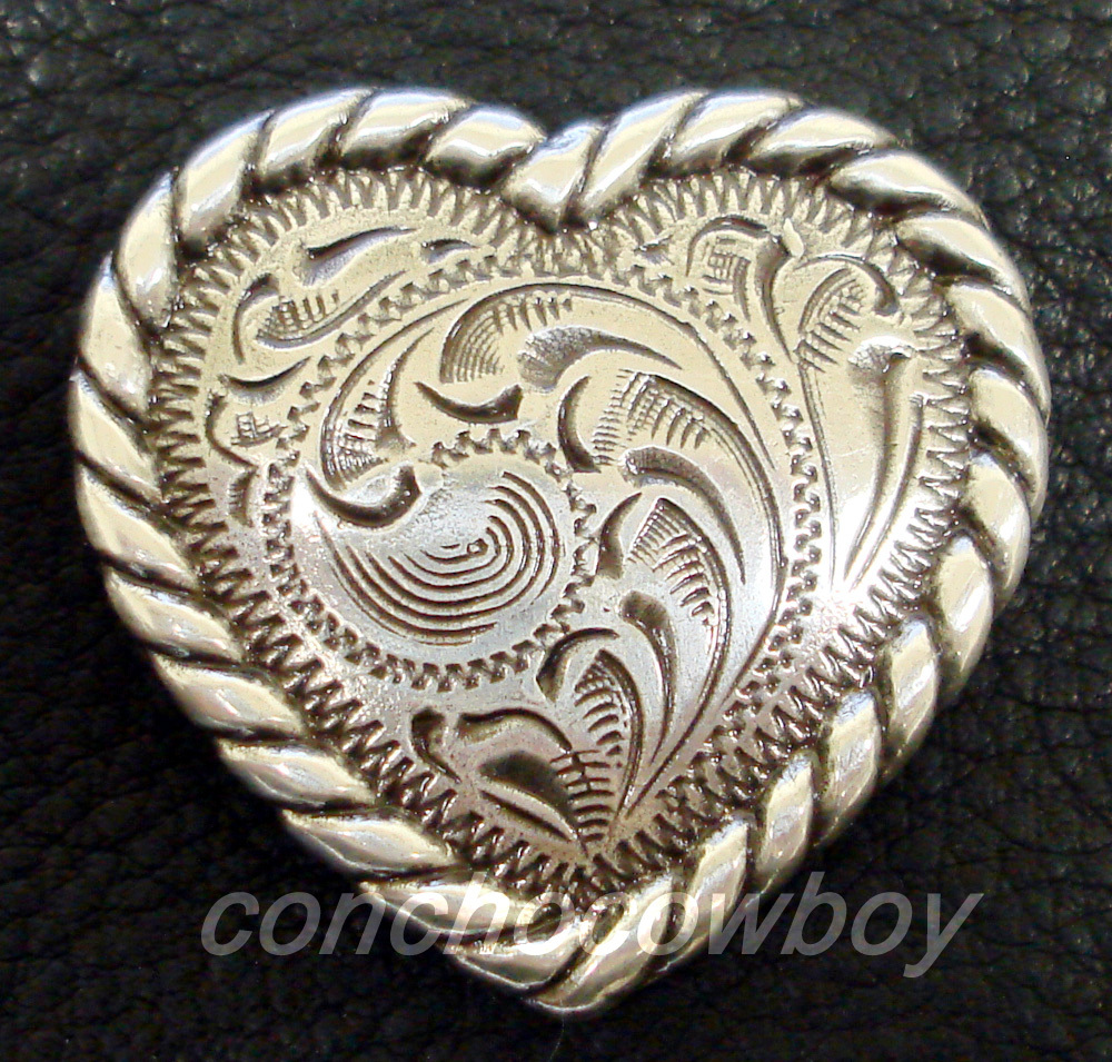 WESTERN HORSE HEADSTALL SADDLE TACK ANTIQUE ROPE EDGE HEART CONCHO 1-1/2"