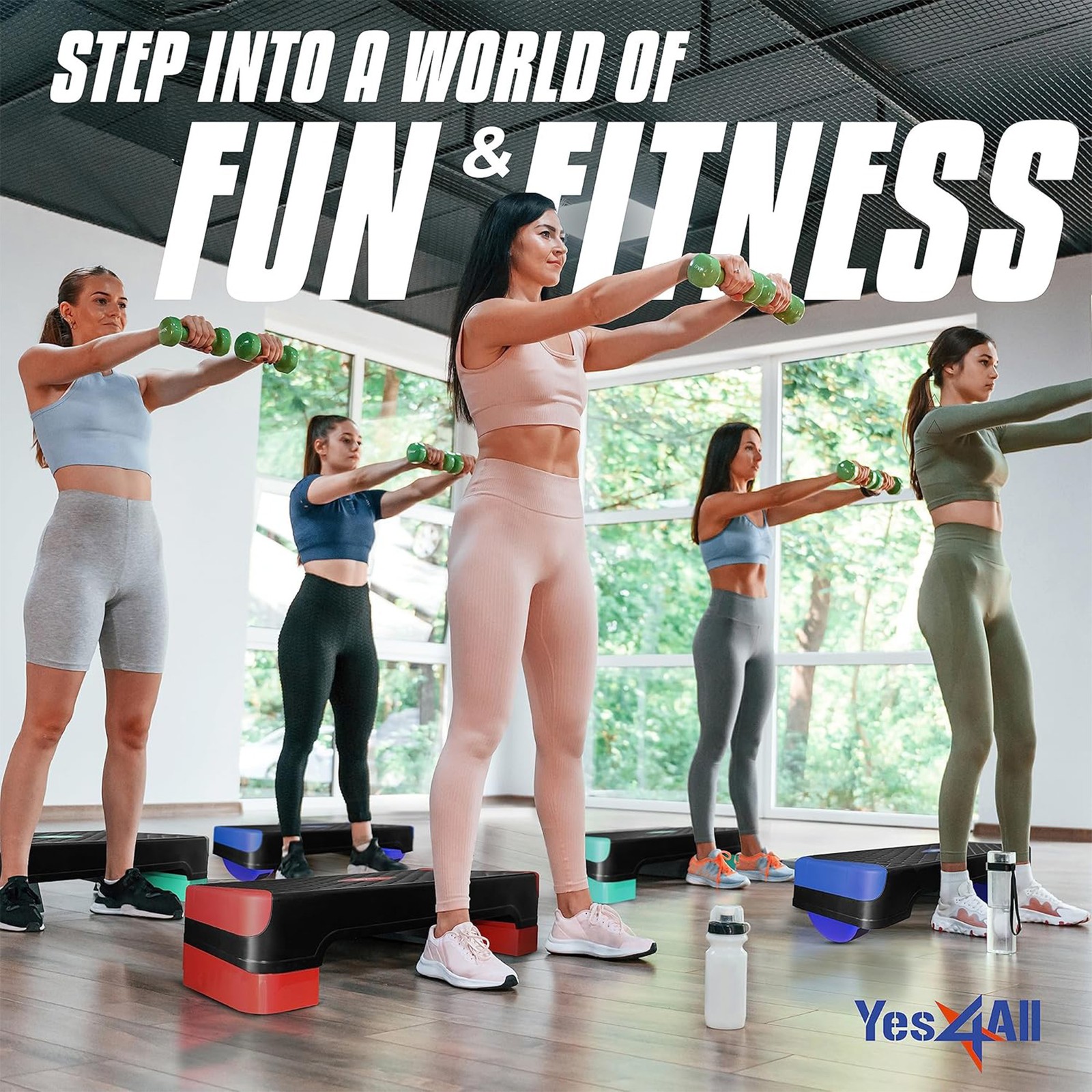 Yes4All 2-in-1 Adjustable Aerobic Step Platform, Exercise Stepper, Neo Green