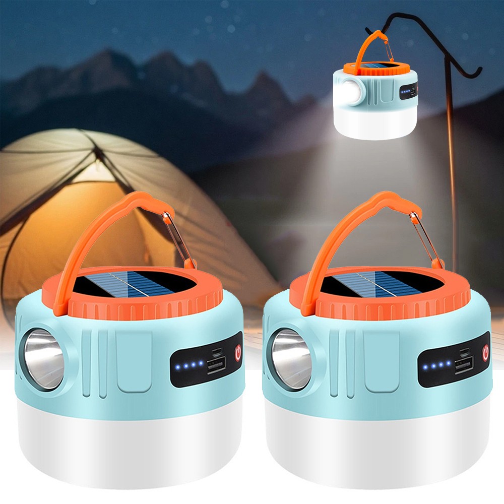 2x Solar Camping LED Lamp Rechargeable Tent Light Outdoor Hiking Remote Lantern