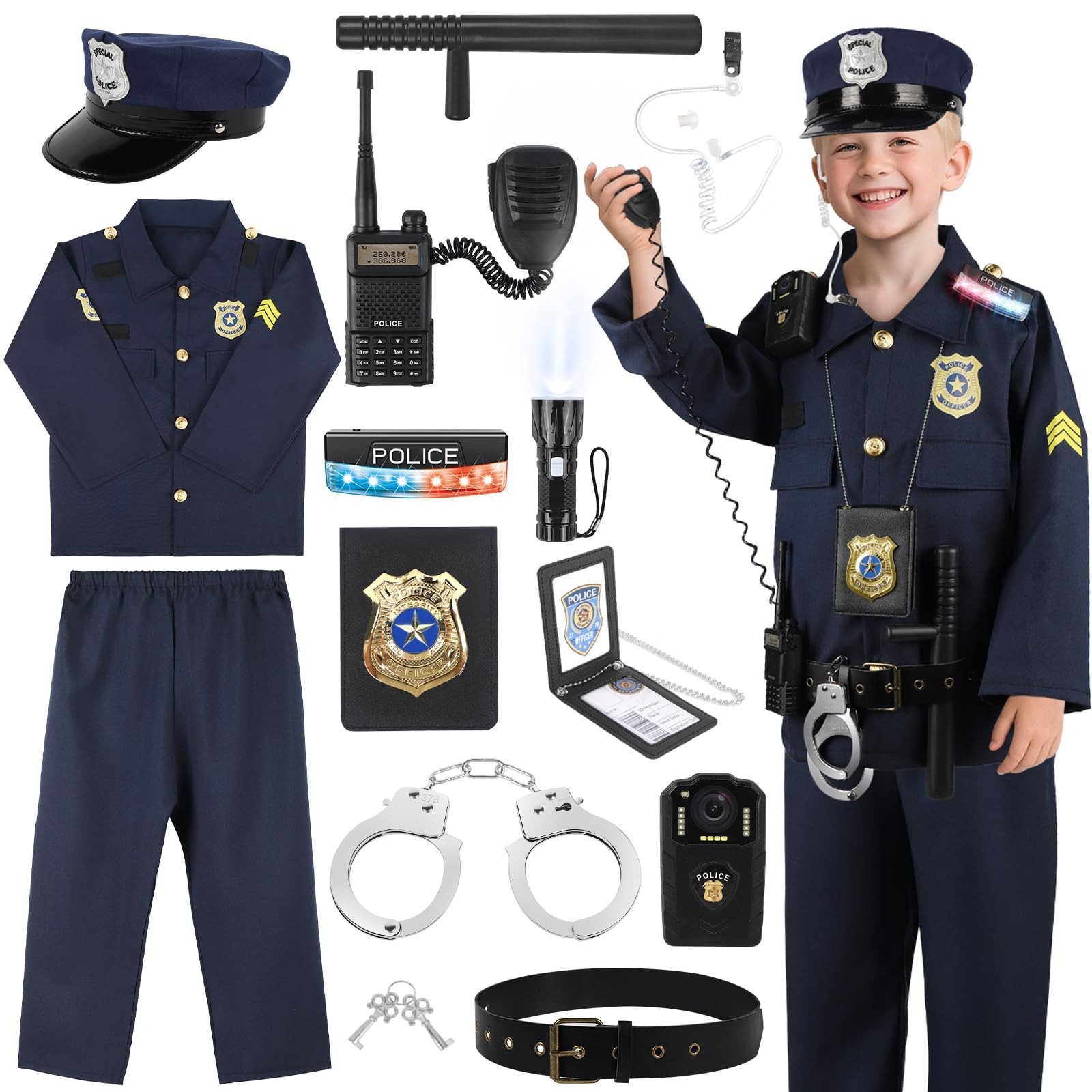 Police Costume for Kids, Cop Pretend Play Toys with Accessories for... Fast Ship