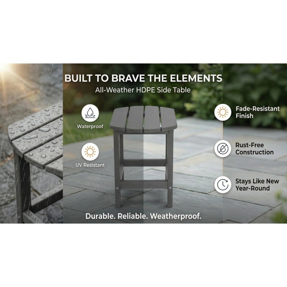 Adirondack Square Outdoor Side Table HDPE Patio End Table for Backyard Pool