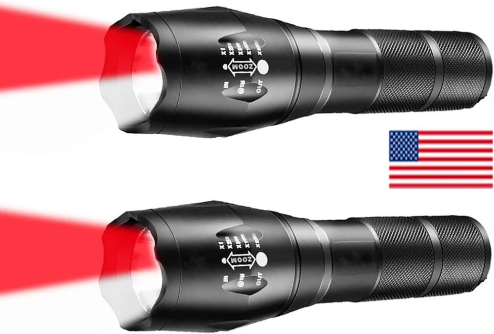 Upgraded Red Flashlight Powerful White & Red Light Zoomable Red LED Torch
