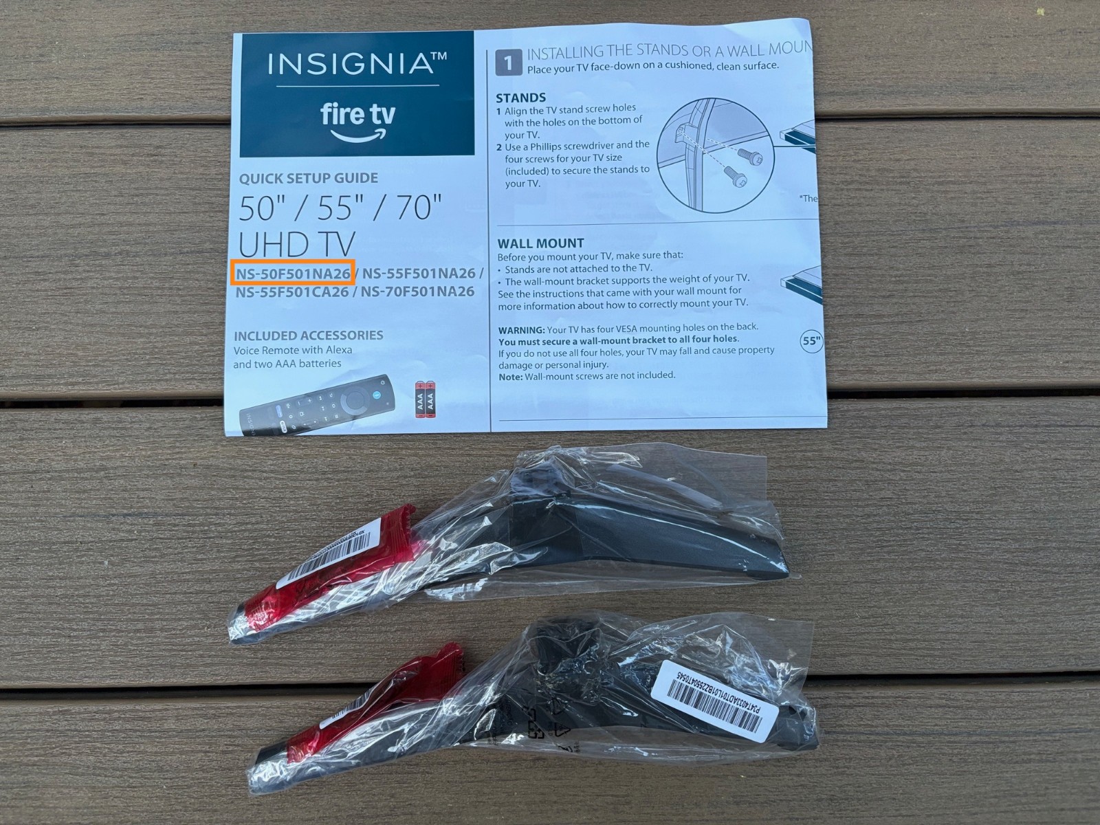 Insignia NS-50F501NA26 Stand Legs W/ Screws - NEW