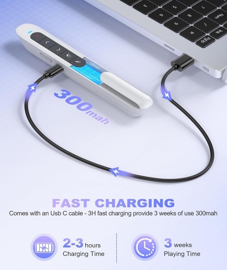 Wireless Presentation Clicker for PowerPoint, USB C Remote with Volume Control