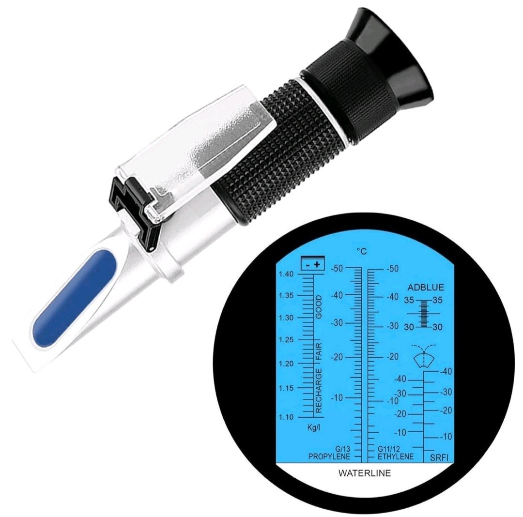 4-in-1 Antifreeze Refractometer for Coolant, DEF, Battery Acid, and Washer Fluid