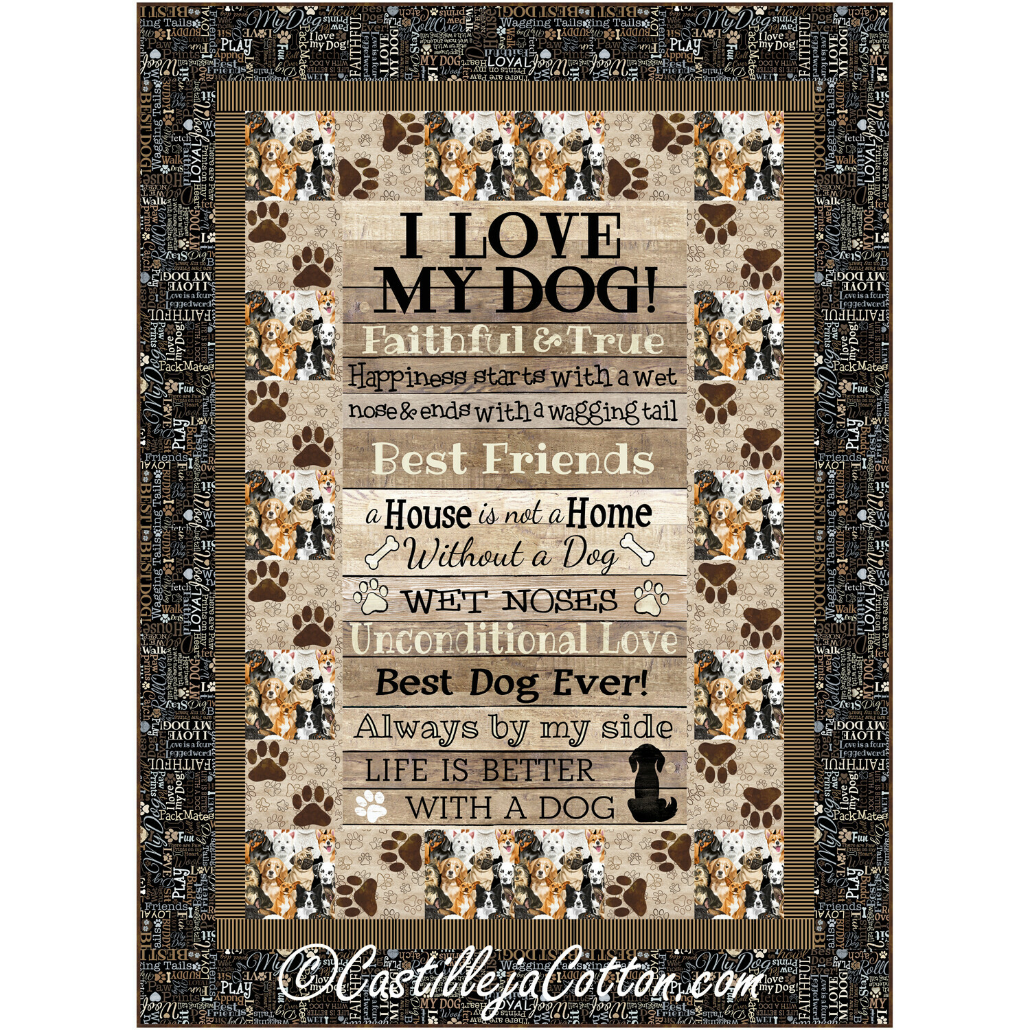 Dog Lovers Quilt Pattern by Castille ja Cotton 50" X 68"