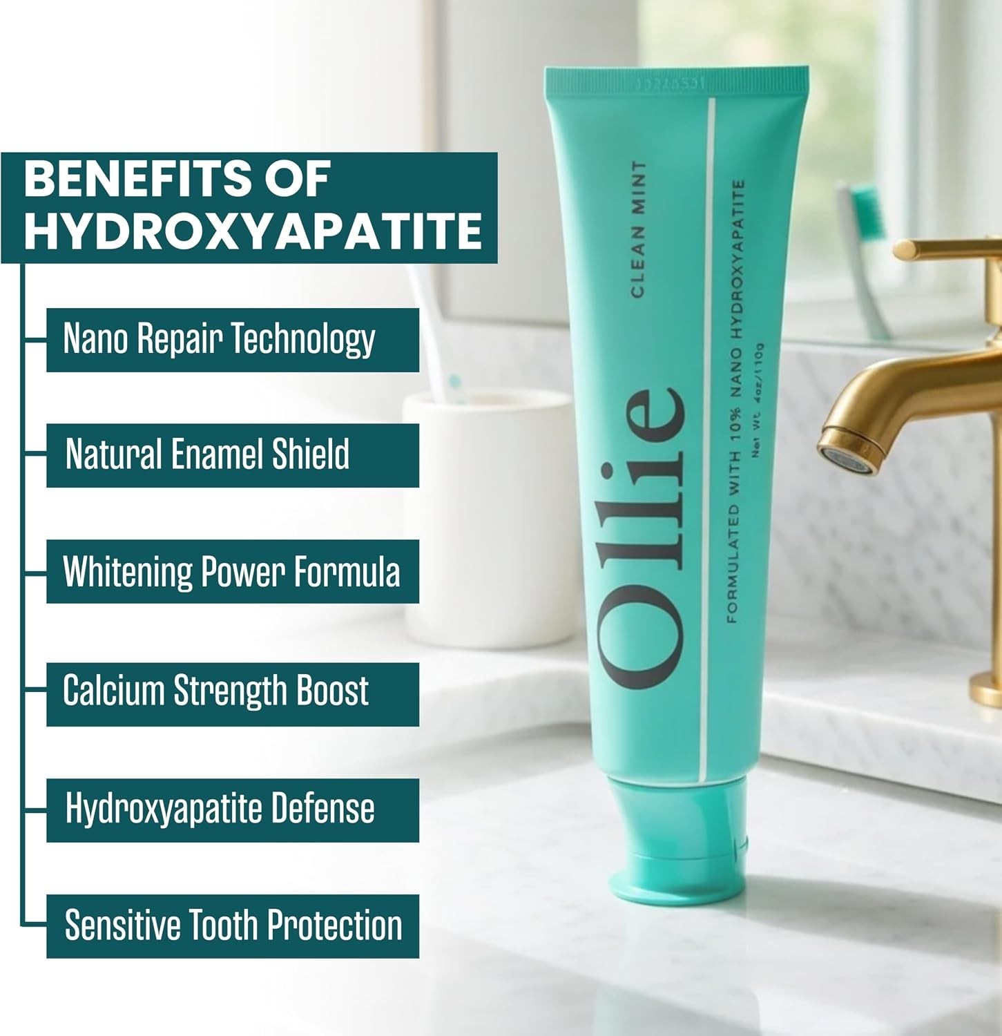 Ollie 10% Nano Hydroxyapatite Toothpaste 4oz - Fluoride Free Sensitive Whitening